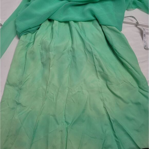 VINTAGE 60s dress chiffon mint green tiered puff sleeve hostess S - Picture 13 of 16